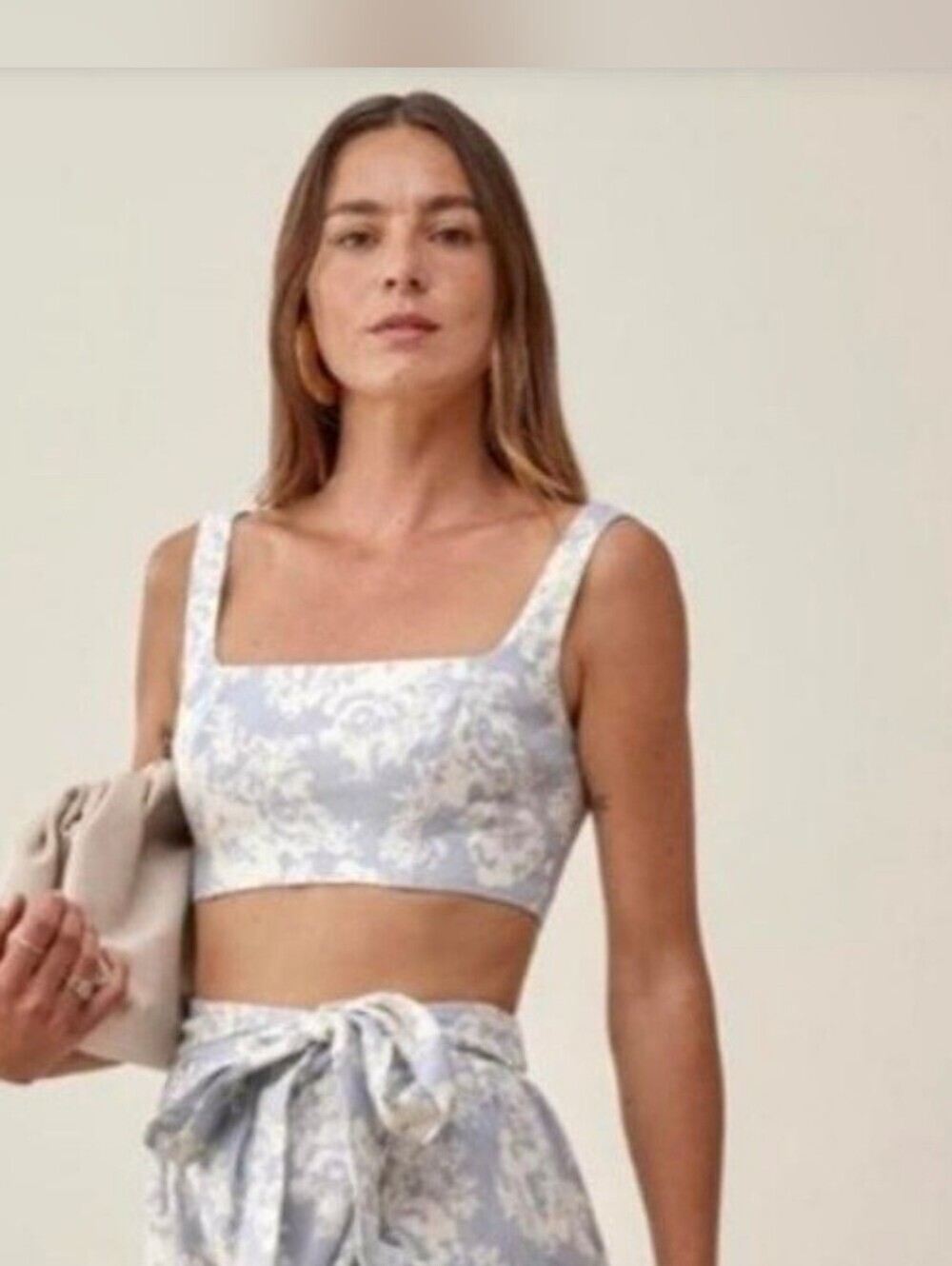 Reformation Palm 100% Linen Porcelain Crop Top Light Blue & White Size 0